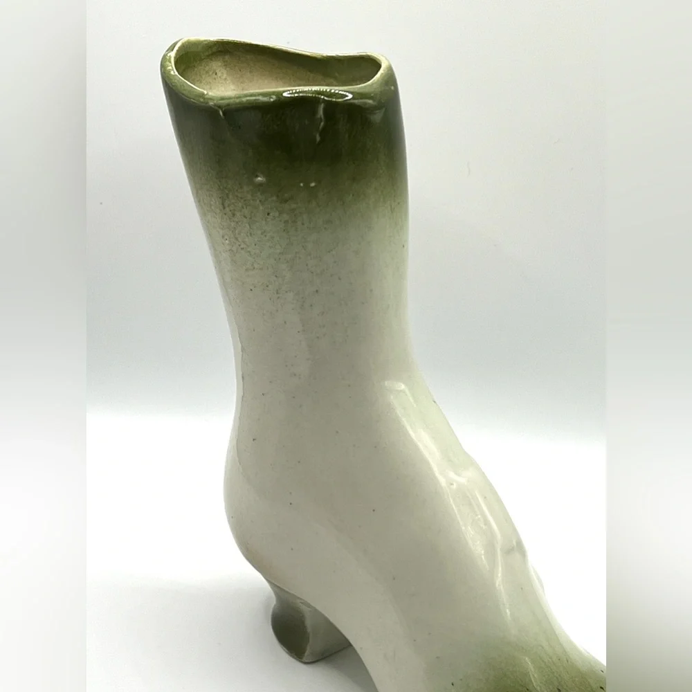 Victorian Style Ceramic Boot Green/White Planter Pottery Decorative Vase 7.5